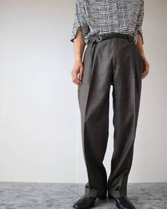 P1K102 Windowpane Check 2tuck Wool Vintage Slacks ウール ウィンドウペン チェック柄 2タック ワイド スラックス ダブル W33 カーキ系