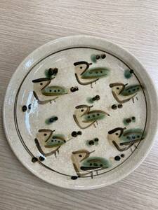 ＃10513【現状保管品】和食器 鳥柄 皿 大皿 和食用 茶色 工芸品 おしゃれ 直径27cm 陶器 日本食 