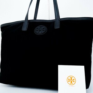 1円■未使用級■Tory Burch トリーバーチ キャンバス ロゴ トートバッグ ビジネス トラベル 大容量A4 レディース メンズ レザー ブラック黒