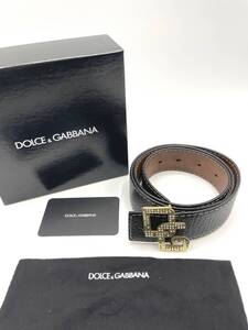 DOLCE & GABBANA ドルチェ＆ガッバーナ　ラインストーンベルト　DGバックル　ブラック　レザー　メンズ　幅3.7　全長97　サイズ79~87