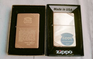 ZIPPO　SOLID BRASS 1999年 1994年 2個セット　未使用　1937レプリカ　両面デザイン　フラットトップ　 シリアルナンバー　社長サイン