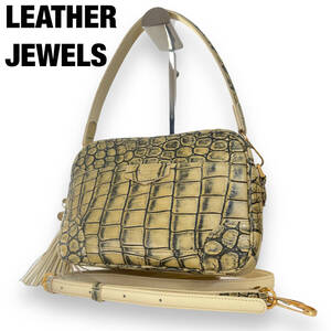 定価50万超 未使用 LEATHER JEWELS レザージュエルズ クロコダイル ショルダーバッグ ハンドバッグ 2WAY バニラホワイト JRA タッセル 