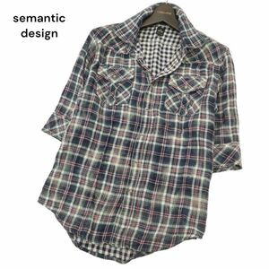 semantic design セマンティック デザイン 春夏 Wガーゼ★ 半袖 ウエスタン チェック シャツ Sz.L　メンズ　C4T05379_5#A