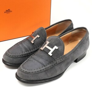 GQ2390*イタリア製*HERMES エルメス*コンスタンス*Hロゴ*スエードレザー*ローファー*スリッポン*モカシン*Size 37*靴*グレー