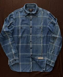 【名作】美品 RRL INDIGO SHADOW PLAID SHIRT ダブルアールエル インディゴ 藍染め 激渋 フェード プレイド シャツ ラルフローレン M L