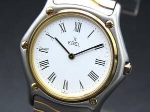 1円～! 稼動品★正規品 EBEL エベル 181909 クラシックウェーブ YGベゼル クォーツ ホワイトダイヤル 純正ブレス メンズ腕時計 SSCLG174