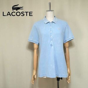 【訳あり】LACOSTE ラコステ 定価1.5万 インディゴ染め ポロシャツ 40/XLサイズ相当 スリムフィット ブルー レディース 半袖 大きいサイズ