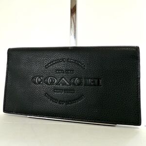 1円~ 新品同様 / コーチ COACH カードケース 長財布 メンズ レディース レザー ブラック ロゴ型押し 定期 名刺 札入れ