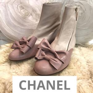 ★美品★CHANEL シャネル　ショートブーツ　リボン　レザー　ヴィンテージ