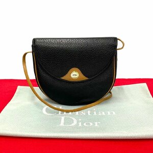 ほぼ 未使用 希少品 Christian Dior ディオール ヴィンテージ CD ロゴ 金具 レザー ミニ ショルダーバッグ ポシェット ブラック 84606