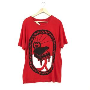 良好◆GUCCI グッチ 半袖Tシャツ サイズS◆ レッド レディース トップス インターロッキングG　ピアノ