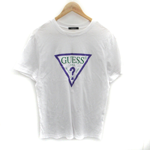 ゲス GUESS Tシャツ カットソー 半袖 ラウンドネック プリント L 白 ホワイト /SM25 メンズ