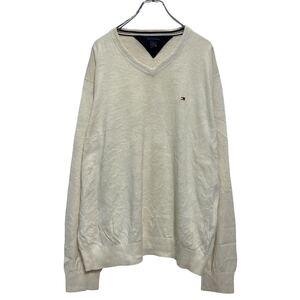 TOMMY HILFIGER コットンニット セーター XL オフホワイト トミーヒルフィガー Ｖネック 古着卸 アメリカ仕入 a611-5769