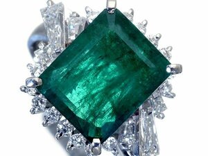 1円～【ジュエリー極】超希少！大粒良質濃厚天然エメラルド3.73ct＆良質ダイヤモンド0.69ct 高級Pt900リング k9128ui【送料無料】