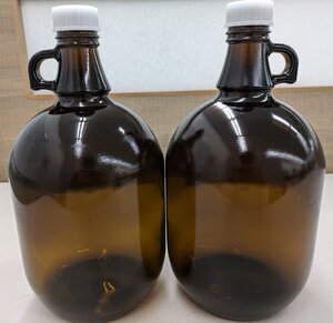 BIN6 ガロン瓶 2本セット 茶色 褐色 花びん ガラス瓶 遮光瓶 3L 洗浄済 科学 レトロ ハンドメイド 送料無料！