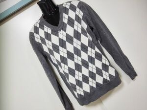 kkyj2149 ■ Rhythm of Life UNITED ARROWS ■ ユナイテッドアローズ ニット セーター Vネック アーガイル グレー M