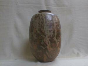在銘　伝統　渋い釉薬　28.5x15.5cm　2.6kg　和風陶器製飾り花瓶