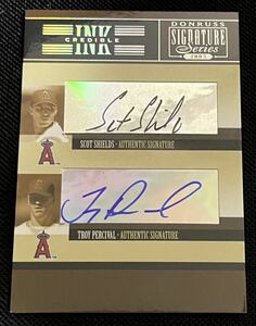 MLB 2005 DONRUSS SIGNATURE SCOT SHIELDS/TROY PERCIVAL DUAL SIGNATURE CARD #IS-3 S・シールズ/T・パーシバル デュアル直筆サインカード