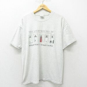 XL/古着 半袖 ビンテージ Tシャツ メンズ 00s 灯台 大きいサイズ クルーネック 薄グレー 霜降り 24jun26 中古