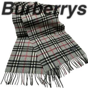 美品 Burberrys カシミア100% マフラー ストール フリンジ 男女 ファッション小物 通勤 通学 ビジネス フォーマル シンプル クラシカル