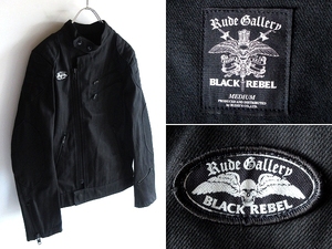 美品 良好 RUDE GALLERY BLACK REBEL ルードギャラリー CASCADE型 スカルロゴワッペン ブラックデニム ダブルライダースジャケット M 黒