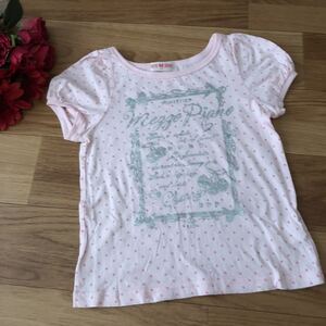 mezzo piano メゾピアノ お嬢様 半袖Tシャツ カットソー 110 ピンク 水玉 シルバー リボン さくらんぼ