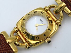 1円 グッチ(GUCCI) 6300L ホースビット GP ホワイト文字盤 レディース 腕時計 稼働 QZ 14486