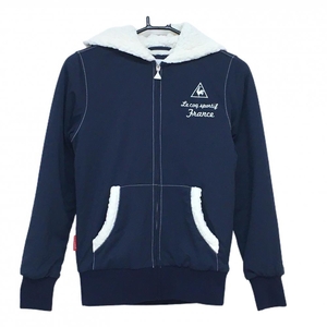 ルコック フード付きブルゾン ネイビー×白 ステッチ バックビッグロゴ 裏ボア レディース S ゴルフウェア le coq sportif