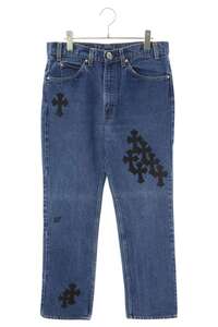 クロムハーツ デニムパンツ U VNTG JEAN BLU/ORNG TAB サイズ:32インチ クロスパッチ付きウォッシュドデニムパンツ 中古 SS13