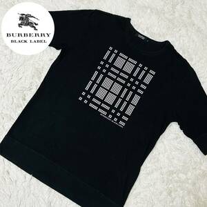 良品◎3(L)◆バーバリーブラックレーベル Tシャツ フロントプリント黒 希少日本製 トップス 三陽商会 カジュアル 半袖BURBERRY BLACK LABEL