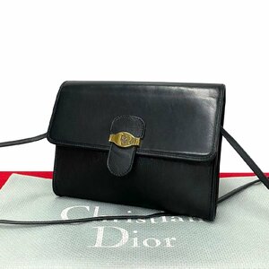 極 美品 Christian Dior ディオール ヴィンテージ ロゴ 金具 レザー 本革 ショルダーバッグ ポシェット サコッシュ ブラック 黒 76774