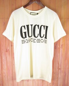 LST10127 GUCCI グッチ Cities Logo Print Tee ロゴ Tシャツ 都市名 イタリア製 XS アイボリー系 未使用