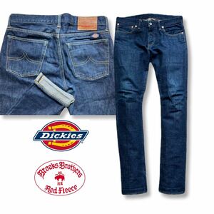 送料無料 美品 コラボ デニム Dickies × BROOKS BROTHERS ディッキーズ × ブルックスブラザーズ セルビッチ ジーンズ レッドフリース 30