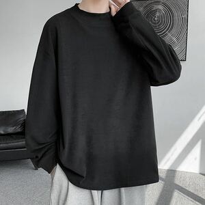 長袖 tシャツメンズ 大きいサイズ 無地 肌着 モックネック ロングtシャツ メンズ 春服 メンズ　黒 ブラック カットソー M