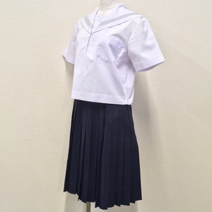 A485 (中古) 兵庫県 山陽中学校(旧制服) セーラー服 上下セット /M/W66/丈60/グレー3本ライン/TAIYOHATO/夏服/半袖/中学校/学生服/女子学生