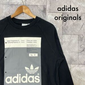 adidas originals アディダス オリジナルス sweat スウェット ビッグプリントロゴ トレーナー ラグラン ブラック サイズL 玉FL3372