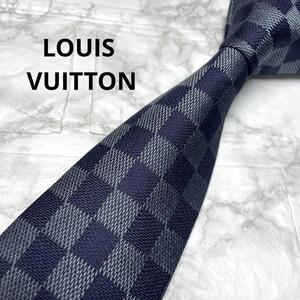 未使用級　至高の逸品　LOUIS VUITTON ルイヴィトン　ネクタイ　ダミエ　ネイビー　ブルー　ビジネス　スーツ　シャツ　カフス