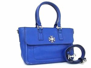 1円 ■美品■ TORY BURCH トリーバーチ レザー 2WAY クロスボディ ハンドバッグ トートバッグ ショルダー 斜め掛け ブルー系 BM2154