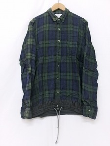 sacai サカイ 長袖チェックシャツ グリーン 麻100% 2 15-00744M シャツ　Shirt