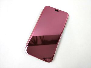 iPhone 13 Pro用 鏡面 手帳型ミラーフリップケース カバー 半透明 ピンク