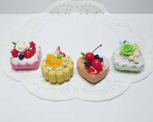 （ねこたぬ工房）ハンドメイド☆樹脂粘土☆ケーキ☆マグネット☆４個セット