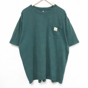 XL/古着 カーハート Carhartt 半袖 ブランド Tシャツ メンズ 胸ポケット付き 大きいサイズ コットン クルーネック 濃緑 グリーン 22jun