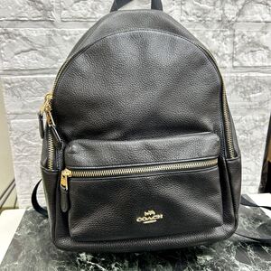 【1円〜】美品 コーチ リュック F76624 ブラック系 レザー シンプル おでかけ 普段使い COACH ブラック 黒