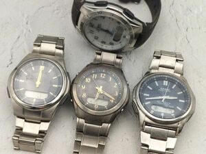 R6-117 1円～ ジャンク品 カシオ CASIO ウェーブセプター リニエージ タフソーラー アナデジ 腕時計 メンズ まとめて 4点セット