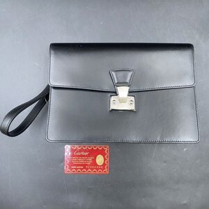 S136 美品 Cartier カルティエ パシャ レザーセカンドバッグ ブラック 黒 クラッチバッグ メンズ 男女兼用 ギャランティカード