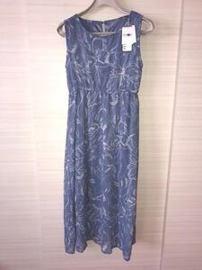 新品タグ付★シフォンノースリーブワンピース M～Lサイズ ブルー 花柄