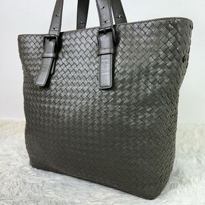 1円【定価50万！美品】BOTTEGA VENETA ボッテガヴェネタ ビジネスバッグ トートバッグ レザー イントレチャート グレー 大容量 メンズ