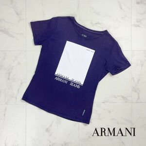 美品 ARMANI JEANS アルマーニジーンズ フロントプリントTシャツ トップス レディース 紺 ネイビー サイズXXS*PC821