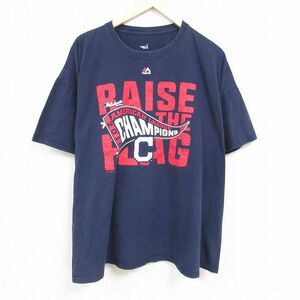 XL/古着 マジェスティック 半袖 Tシャツ メンズ MLB 大きいサイズ クルーネック 紺 ネイビー メジャーリーグ ベースボール 野球 24apr0