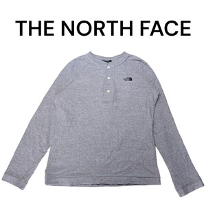 ノースフェイス　ヘンリーネック　ロンT　ハーフドームプリント　古着　グレー THE NORTH FACE ロングスリーブ